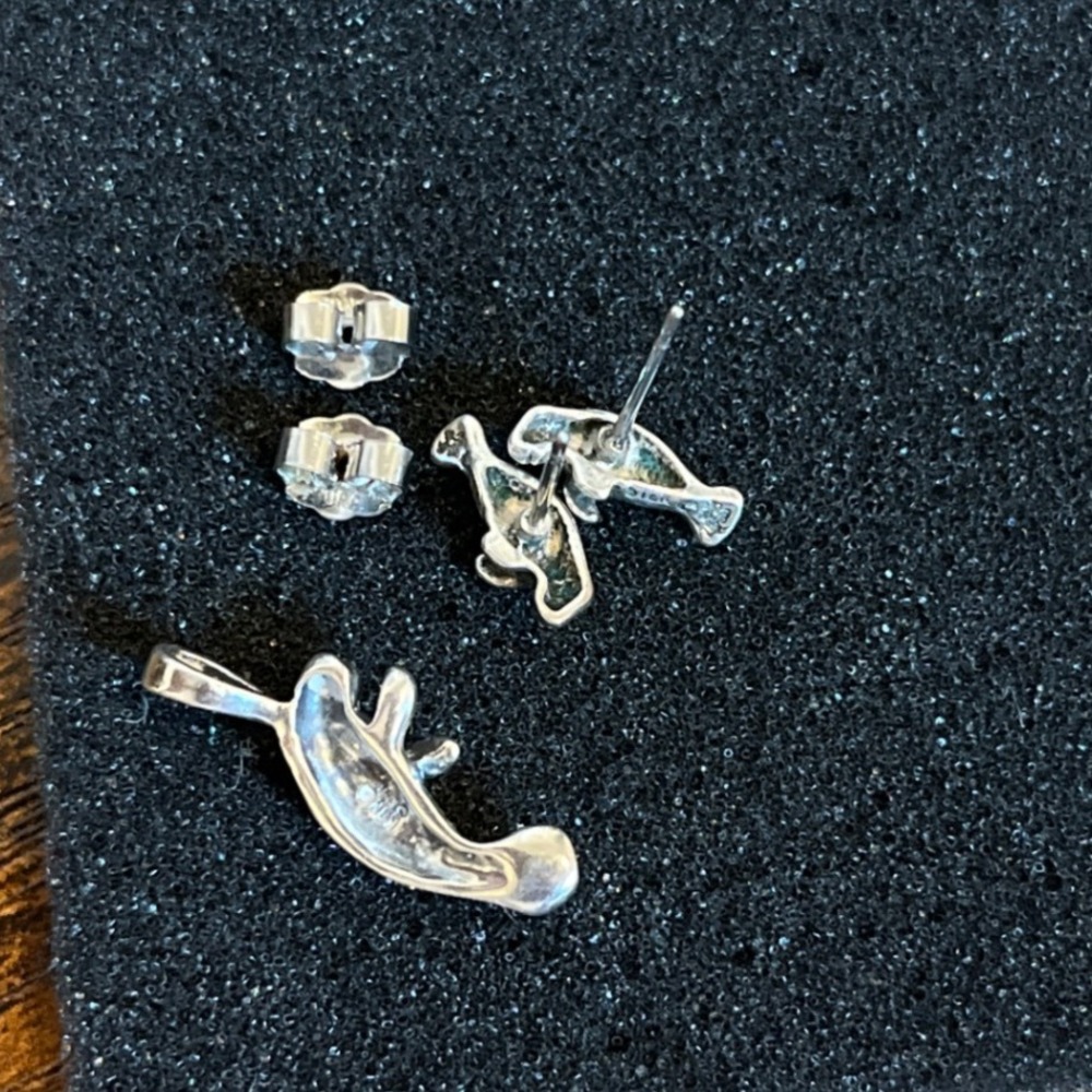 Vintage Kabana KBN Sterling Silver 925 Manatee‎ Pendant and Stud Earrings Set - Picture 6 of 6